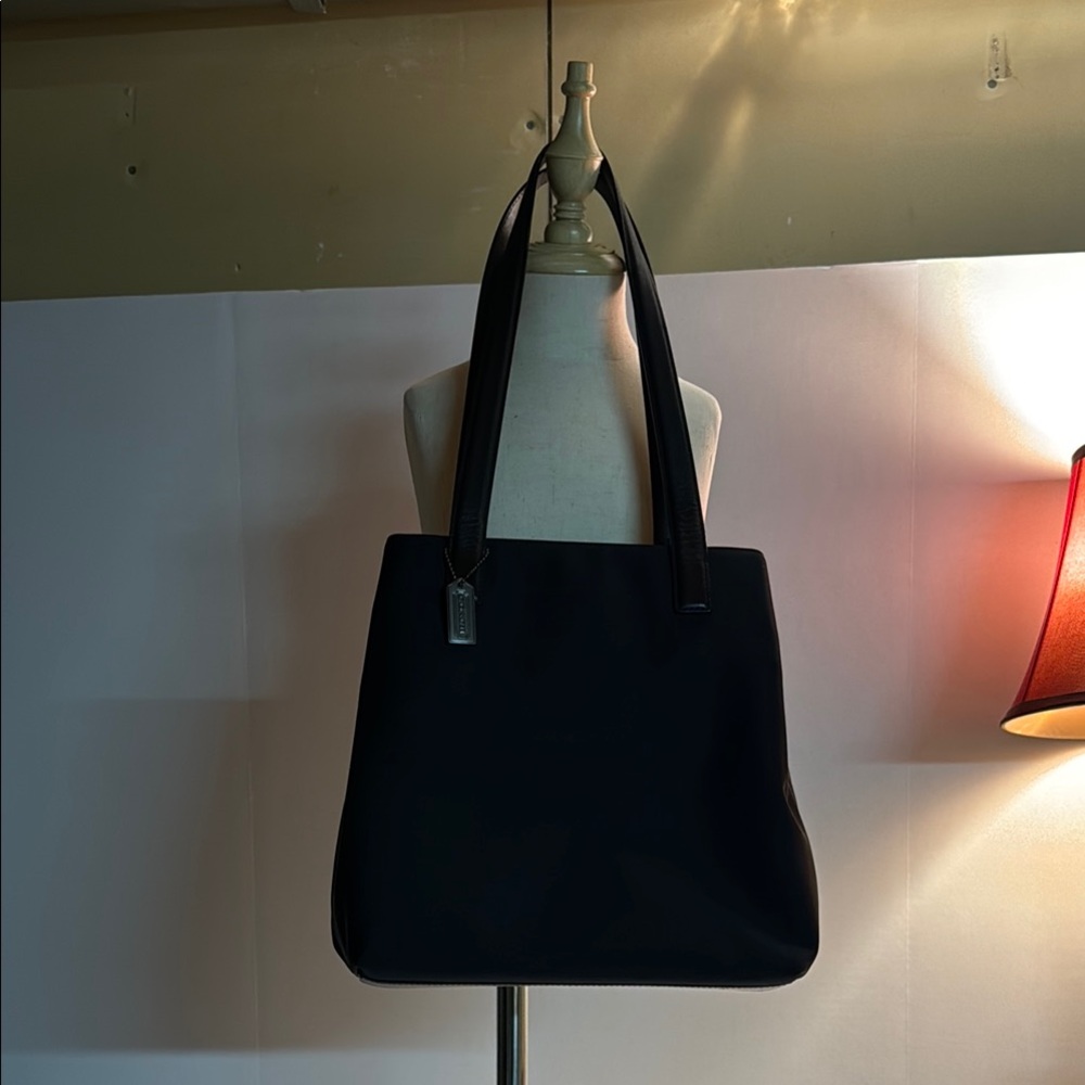 Coach Black Textured Tote Bag with Leather Straps - Picture 1 of 7